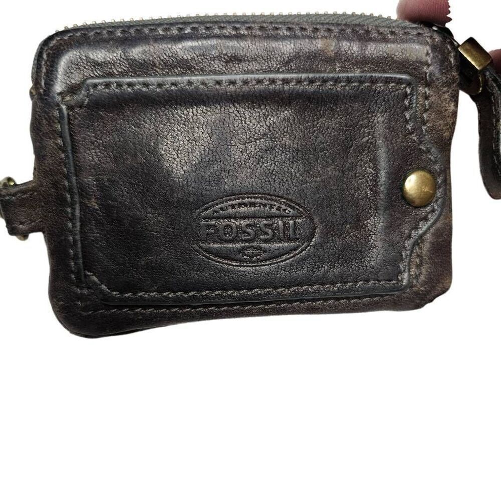 Fossil Vintage Y2K 90's Leather Coin Cash Pouch Belt strap Card holder Key Chain